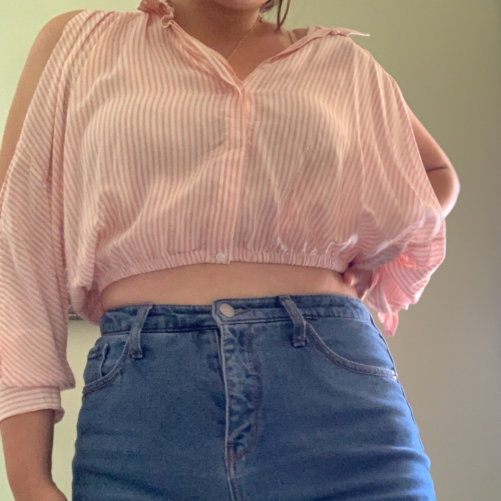 Pinstripe Open Shoulder Shirt